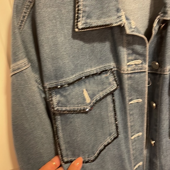 HANDMADE BEADED AMAZING JEANS 👖 JACKET COAT SIZE M with belt - Picture 3 of 5